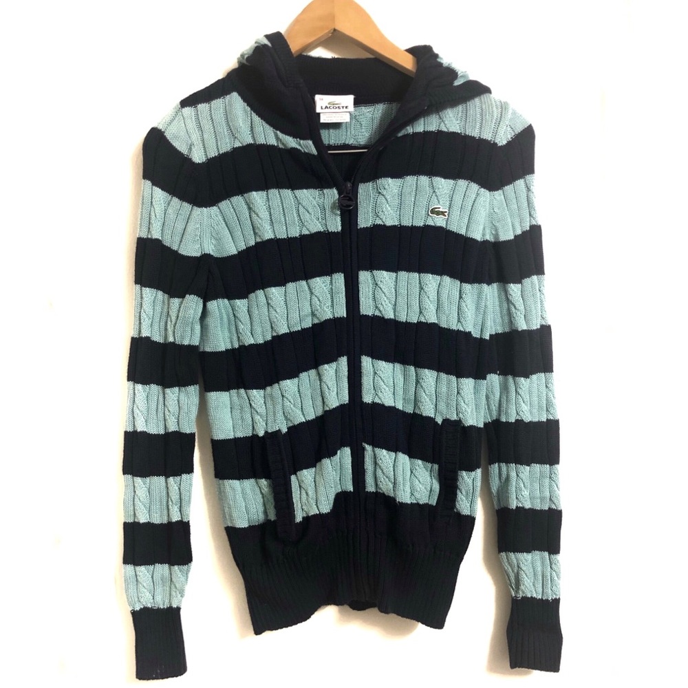 Lacoste Women’s Cable Knit Striped Zip Up Hoodie